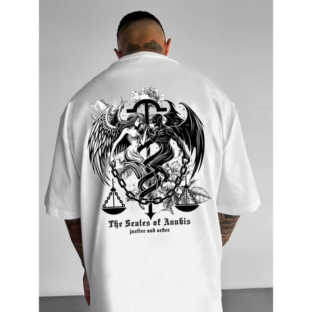 Camiseta Algodão Masculina Lado Bem e Mau Anjo Demonio Paz Guerra Infantil ao Plus Size Até G5 415