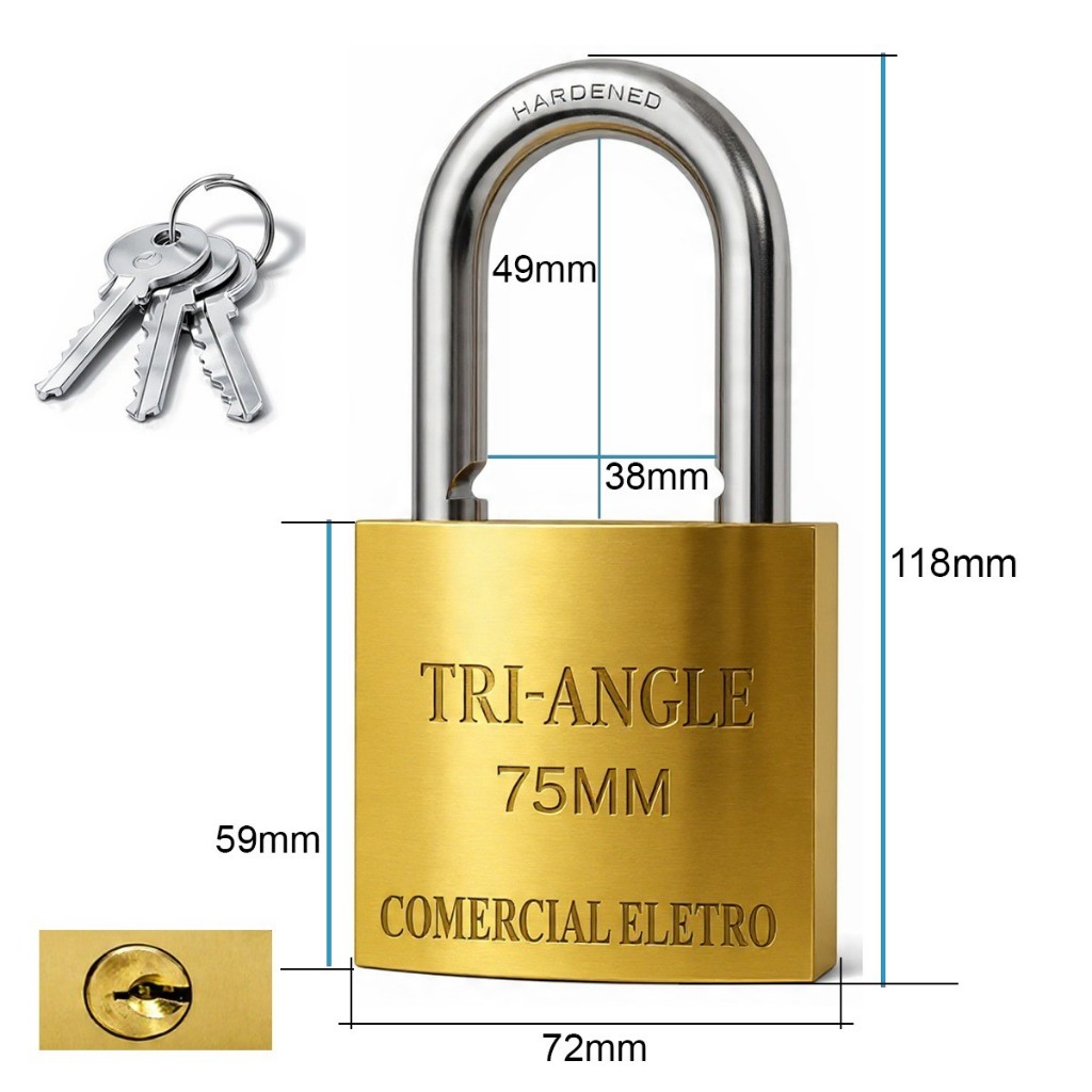 Cadeado Grande 75mm TrianGle Proteção Antifurto Para Garagem Deposito Patio Veiculos Loja Deposito