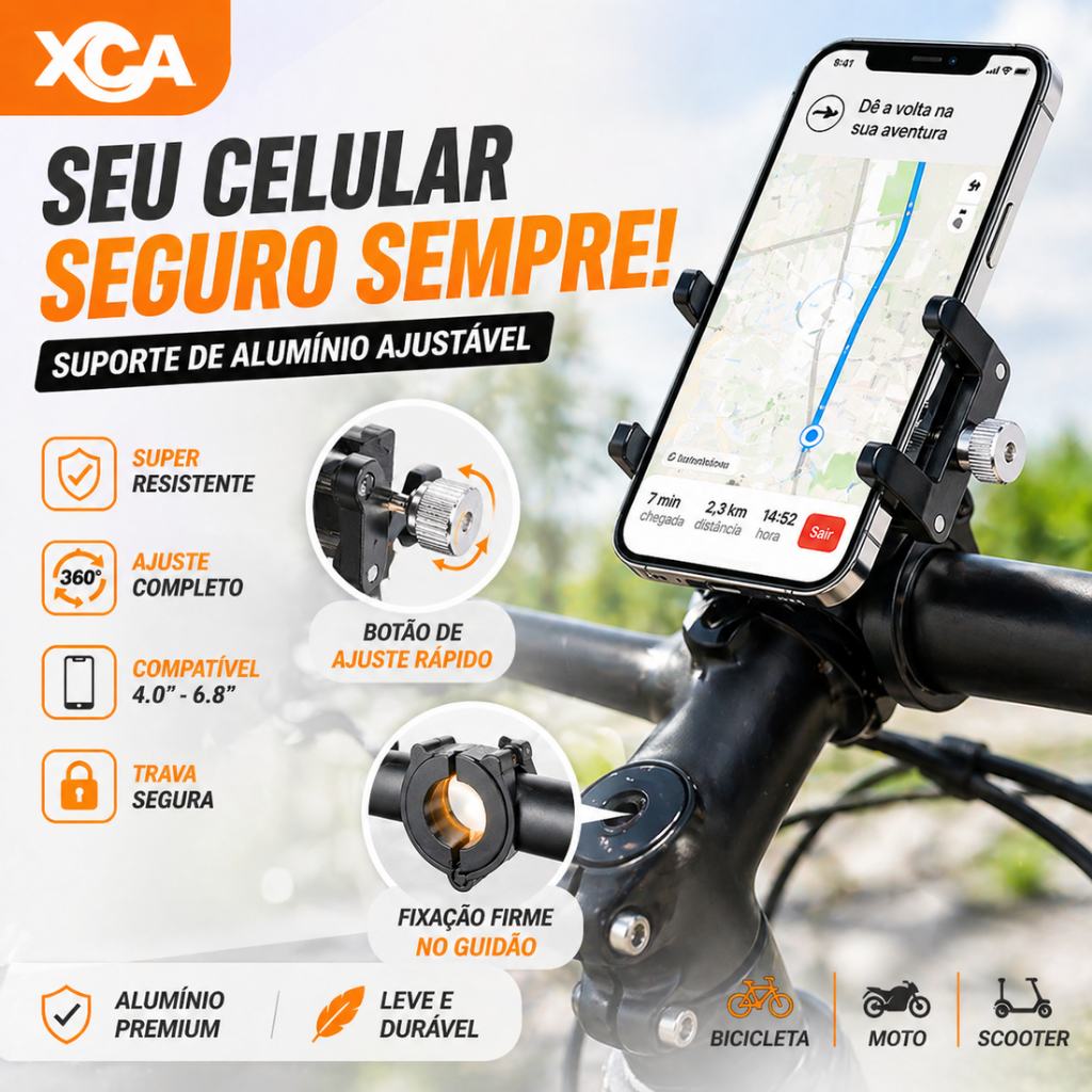 Suporte Celular Moto Bike Bicicleta GPS Alumínio Ajustável Guidão Universal 360