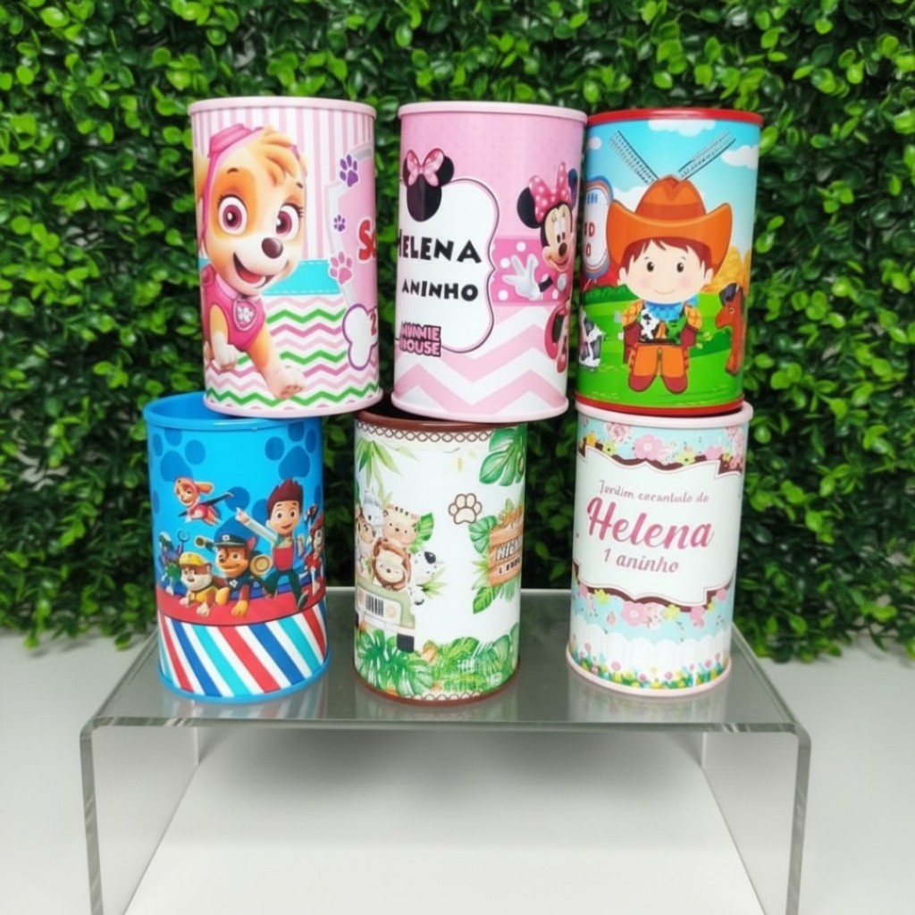 Kit Cofrinhos Personalizados - Diversos temas (Kit Cofrinho + adesivo)