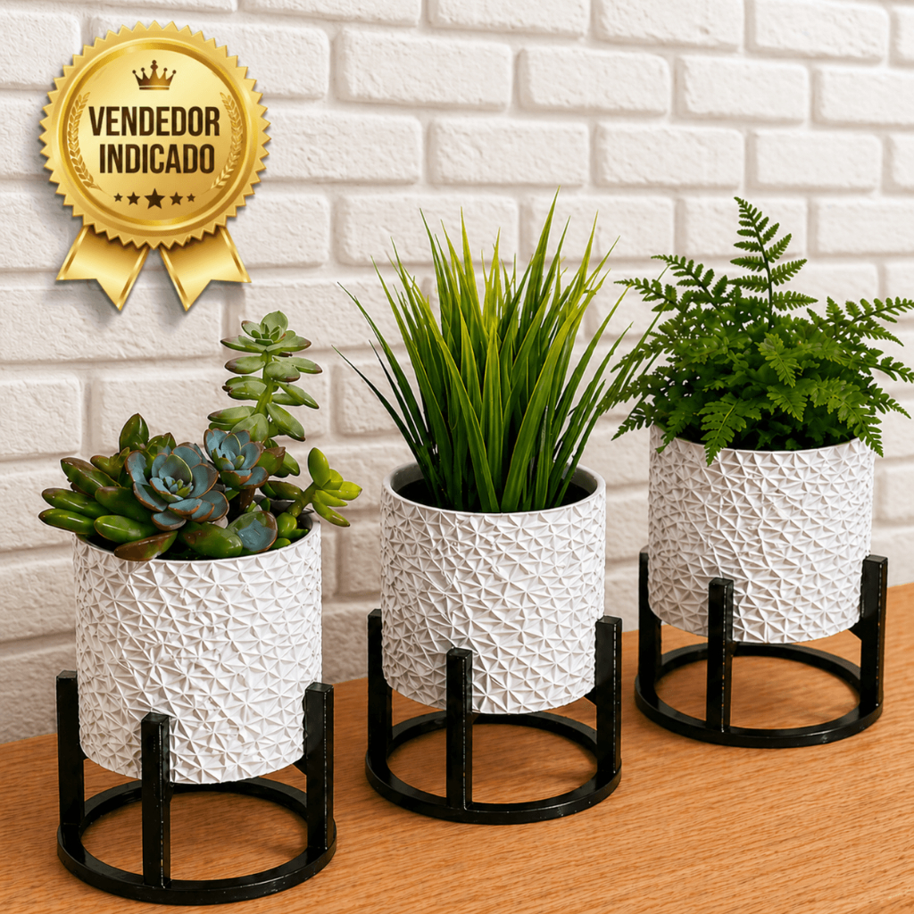 Kit 3 Vasos Cachepot Minimalista Suporte Suculentas Decoração Sala Presente