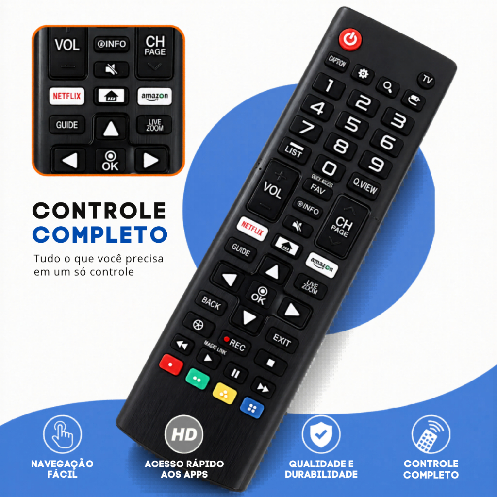 Controle Remoto LG Universal Smart TV LED Genérico