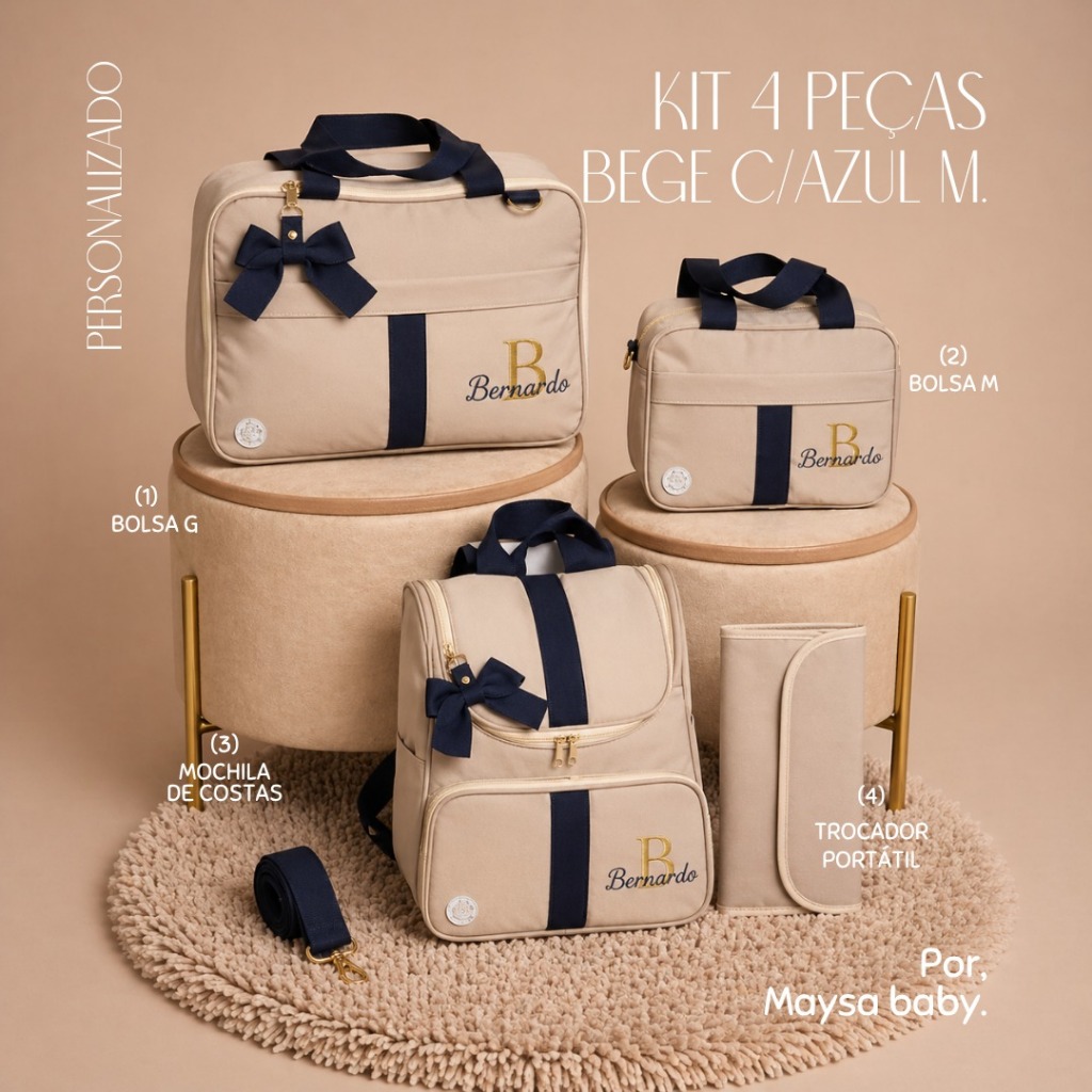 Kit De Bolsa Mala Maternidade 4 peças Personalizado Nome do Bebê