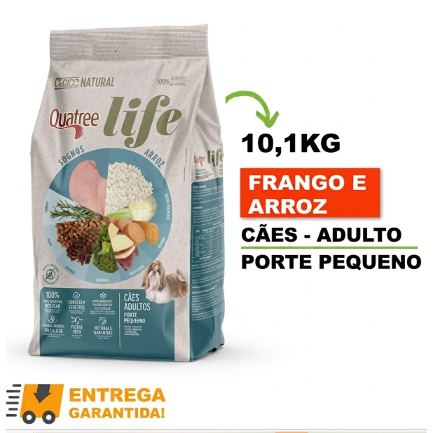 Ração Natural Quatree Life Adulto Raças Pequenas Frango Arroz 10.1kg NATURAL SEM TRANGENICOS ORIGINAL ENVIO RAPIDO