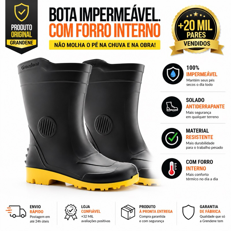Bota Borracha Galocha Cano Médio Grendene Pega Forte Impermeável Com Forro Chuva Limpeza Moto Faxina