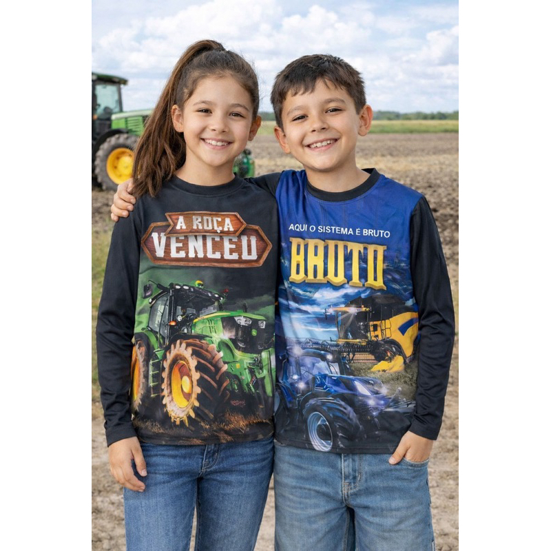 Camisa térmica infantil agro pesca pecuária UV+50 proteção solar praia piscina futebol qualidade