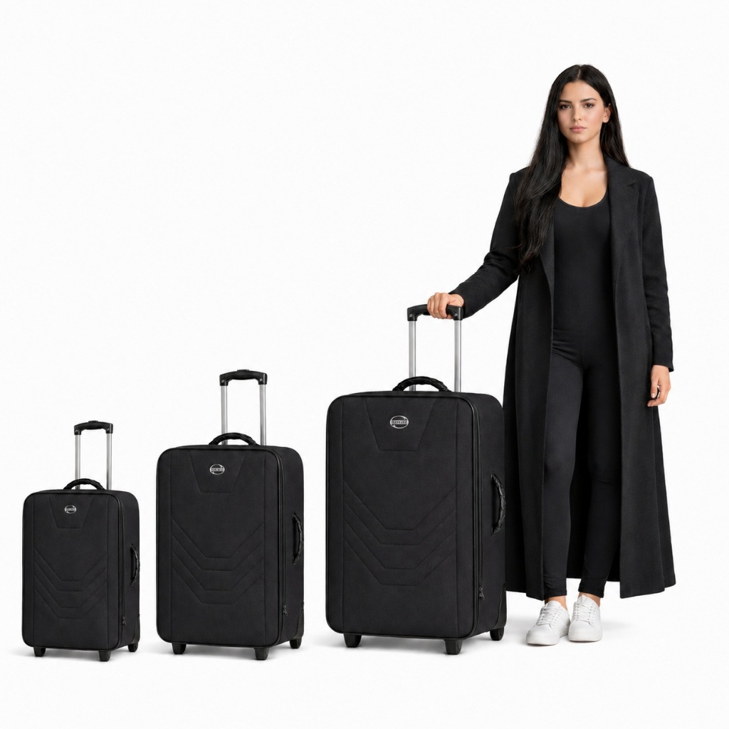 Conjunto 3 Malas Village de Viagem Grande Média e Pequena Tecido Promoção