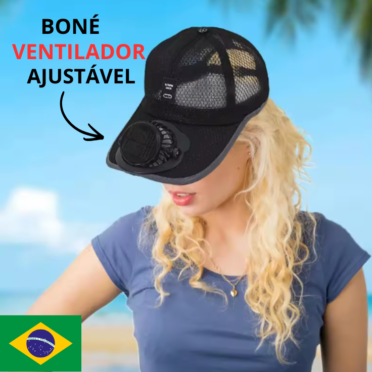 Boné com Ventilador Portátil USB | Boné Refrescante Verão | Cooling Fan Cap Solar/USB | Praia Academia Pesca