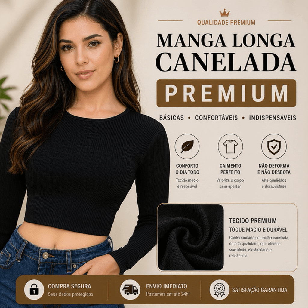 Cropped Blusa Canelada Manga Longa Gola Alta Feminina Confortável Casual  Outono Inverno Oferta