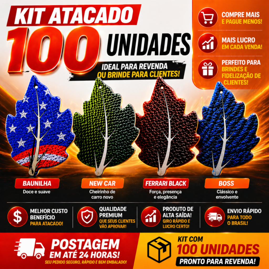 Kit 100 Aromatizante Carro Folha Para Revenda ou Brinde Alta Rotatividade Atacado Revenda Alta Saída