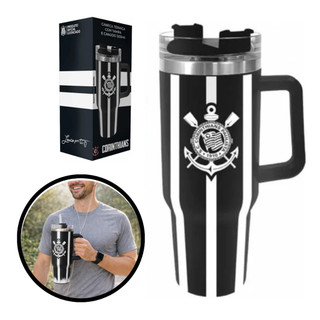 Copo Térmico Corinthians Oficial Licenciado 1200ml Inox com Tampa e Canudo