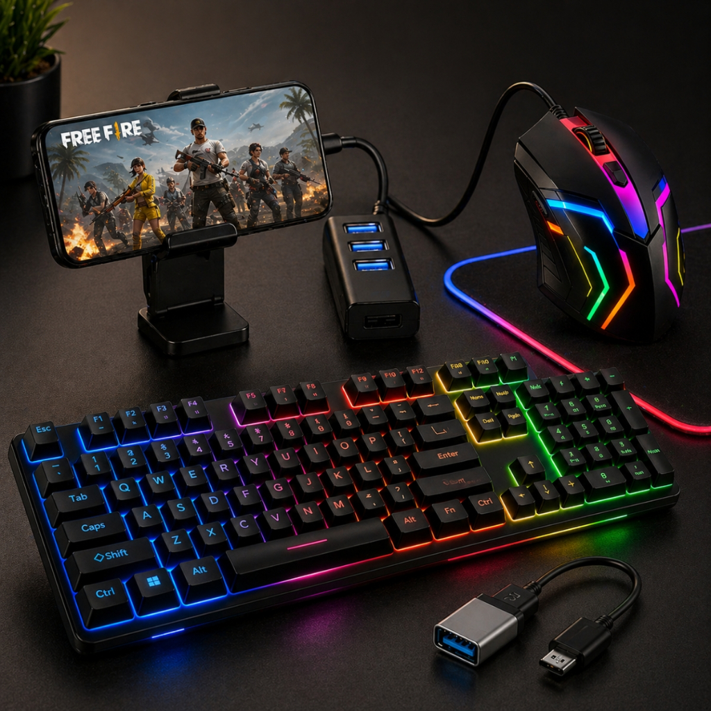 Kit Mobilador Gamer Completo Teclado Mouse Gamer Led Rgb Otg Micro USB V8 Jogar no Celular Barato