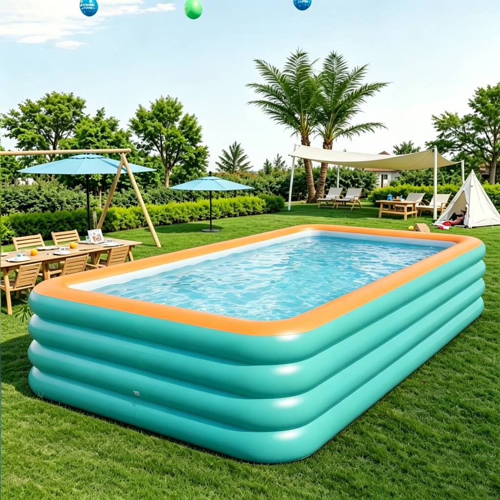 Piscina inflável azul de PVC, grande capacidade, portátil e dobrável – reforçada para áreas internas e externas.