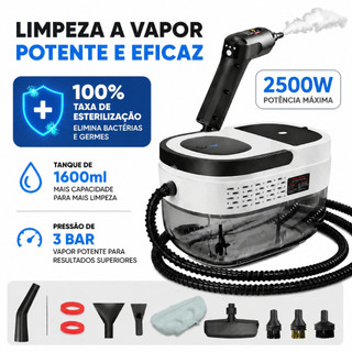 Máquina de Limpeza a Vapor 2500W - Portátil, Alta Pressão com Escovas e Luvas para Esterilização e Limpeza
