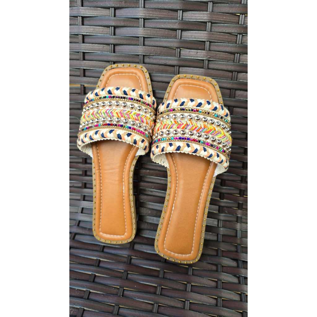 Rasteirinha Feminina Sandália Rasteira Boho Chic Indiana Casual Dia a Dia Confortável Leve Macia Antiderrapante