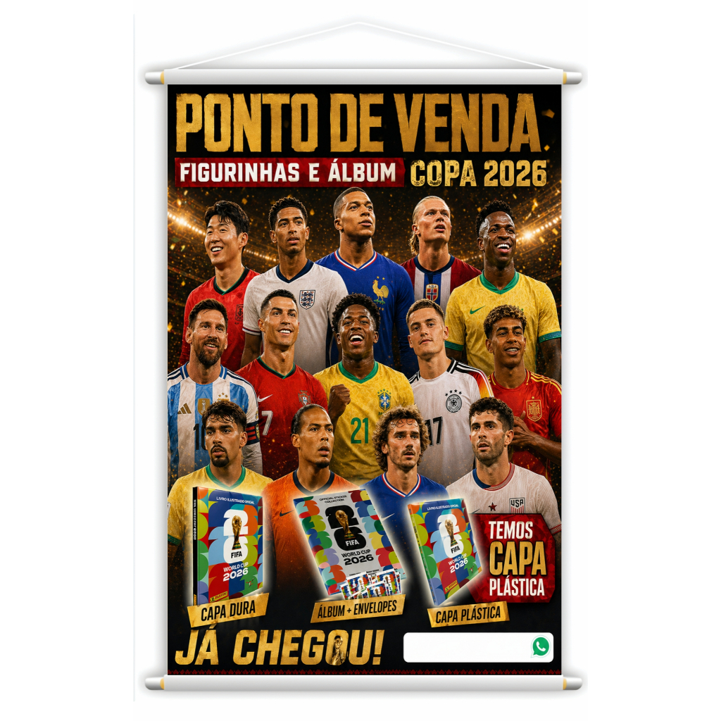 Banner Ponto de Venda Álbum Copa do Mundo 2026 C/ Campo para Telefone (60x90)
