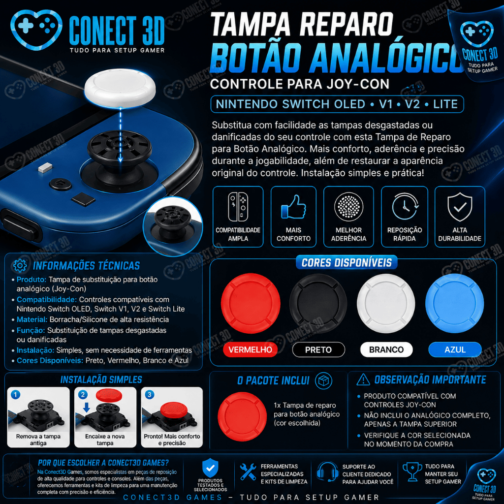 Tampa Reparo Botão Analógico Controle Para Joy Con Nintendo Switch Padrão / OLED / LITE