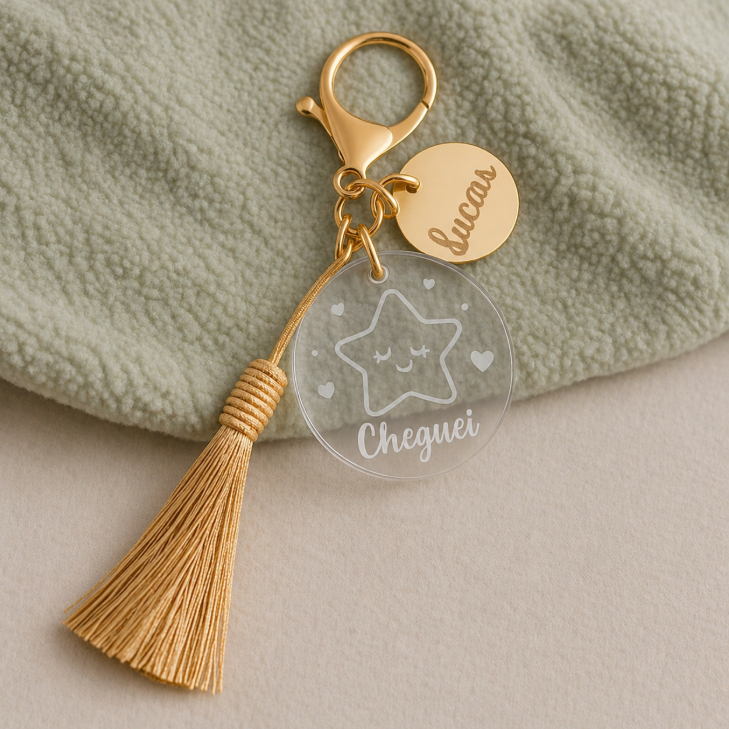Kit Chaveiros Acrílico Espelhado Personalizado Lembrancinha Chá de Bebe Redondo Maternidade