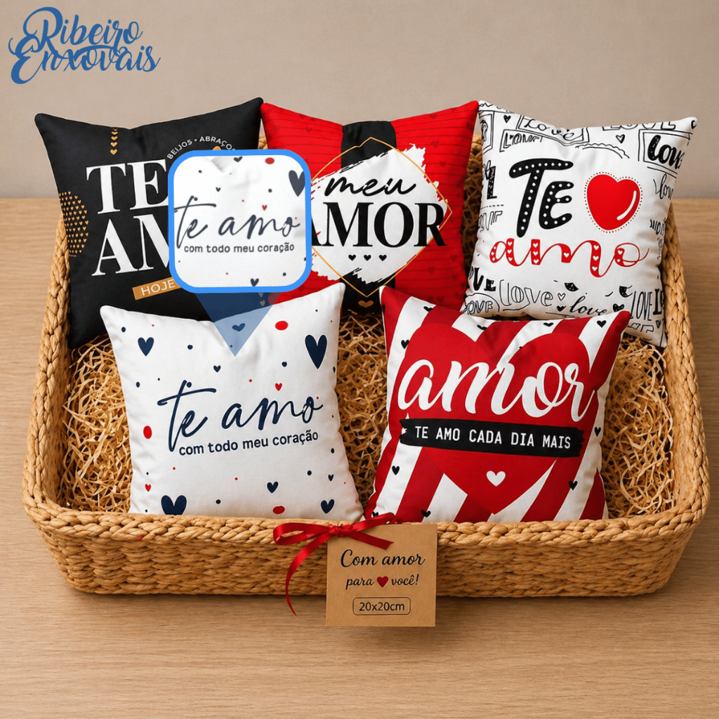 kit com 5 Mini Almofada Decorativa 20x20 para Cesta  Café Dia dos Namorados Romance Love