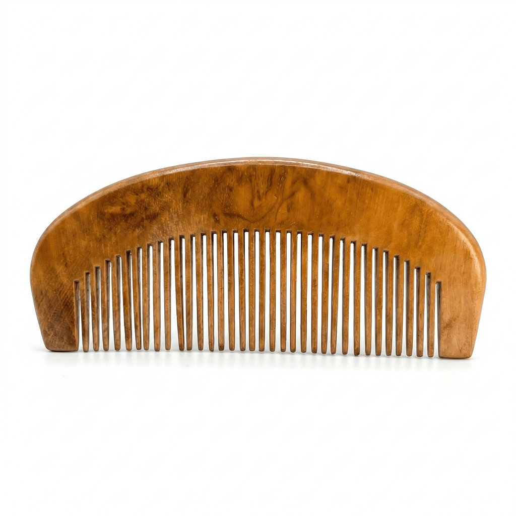 Pente de Madeira para Barba Anti Frizz Uso Diário Meia Lua