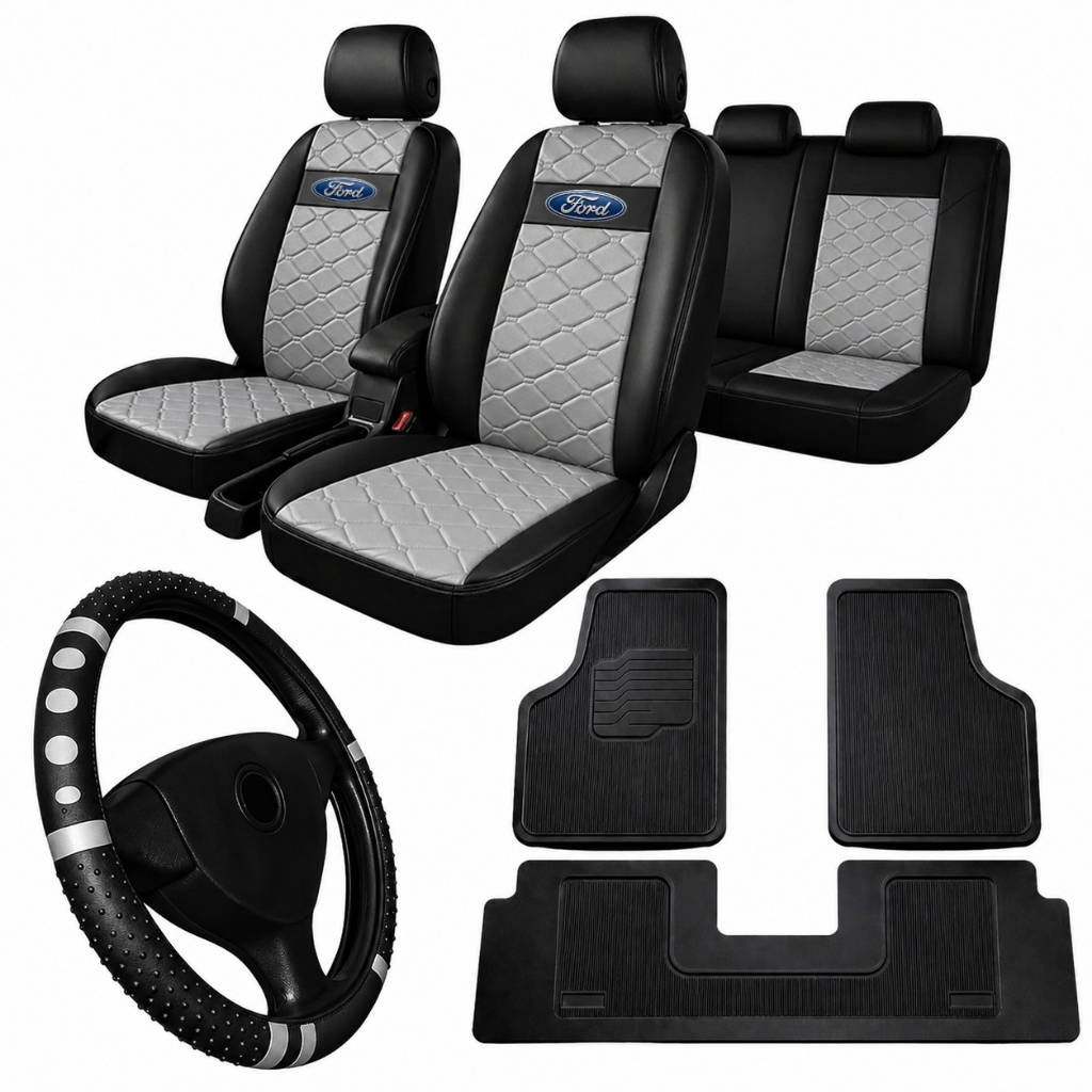 Capa Banco Carro Couro PU Impermeável Ford Ka Fiesta EcoSport Completo + tapete de carro 3 peças