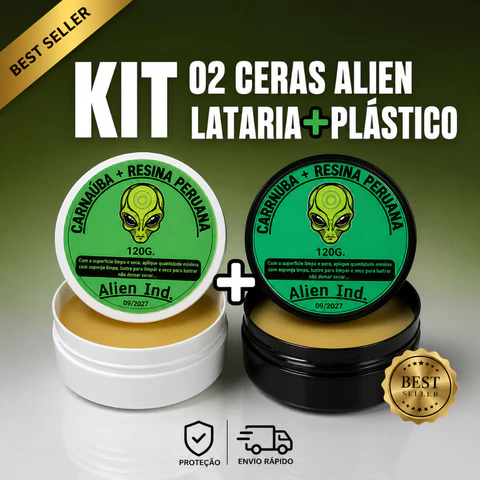 Kit 02 Ceras Alien Ind Carnaúba Automotiva Lataria e Plástico - Brilho Revitalização Proteção UV