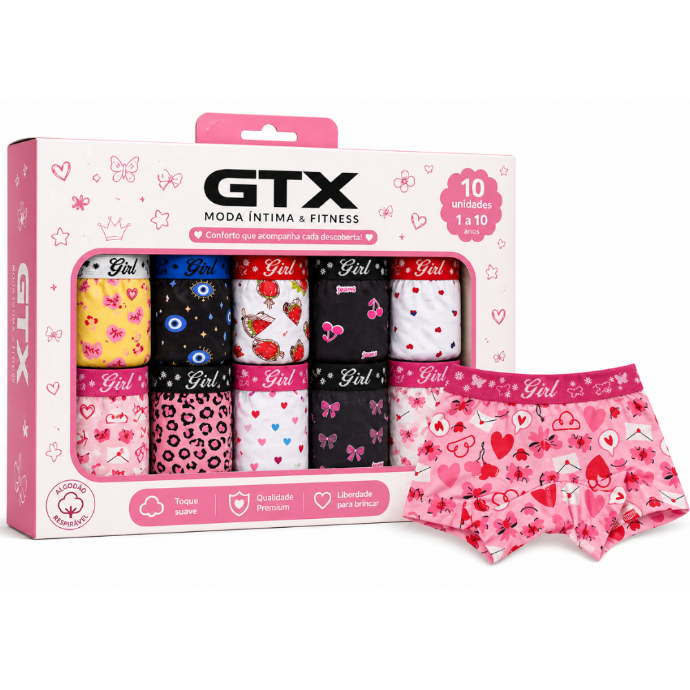 Kit 10 Calcinha Box Boxer Shortinho Menina Infantil Calcinha Algodão Confortável Criança
