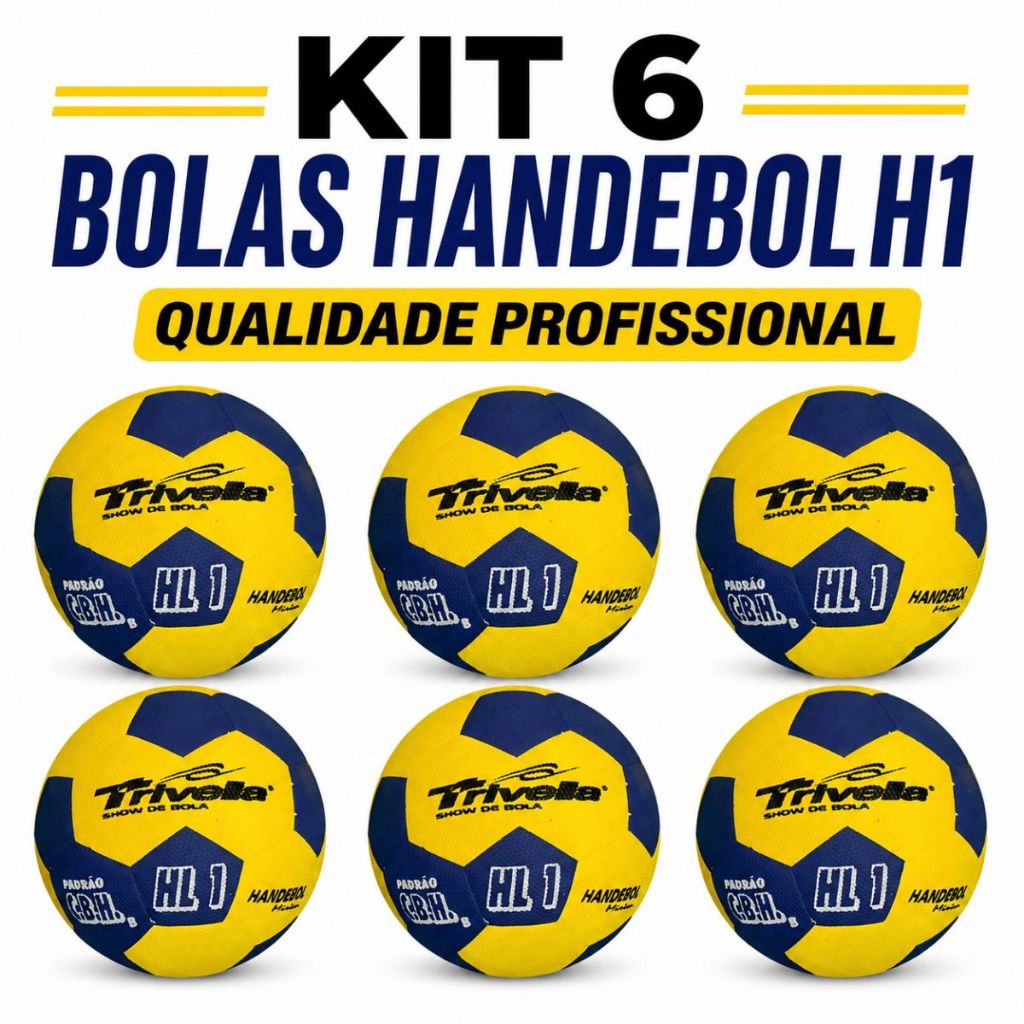 Kit 6 Bolas Handebol H1 Trivella Oficial Treino Jogo