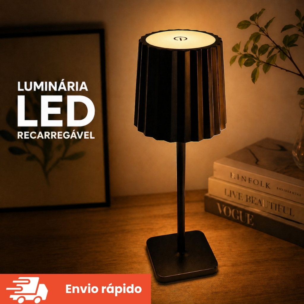 Luminária Abajur LED Touch Mesa Moderno - Brilho ajustável Recarregável Sem Fio