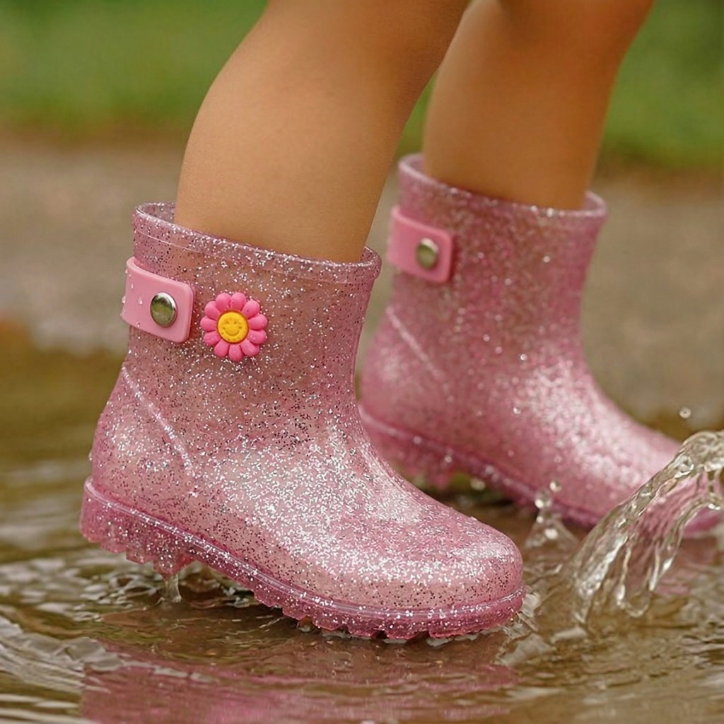 Galocha Infantil Menina Glitter Rosa | Personagem Fofo, Antiderrapante e Confortável Promoção