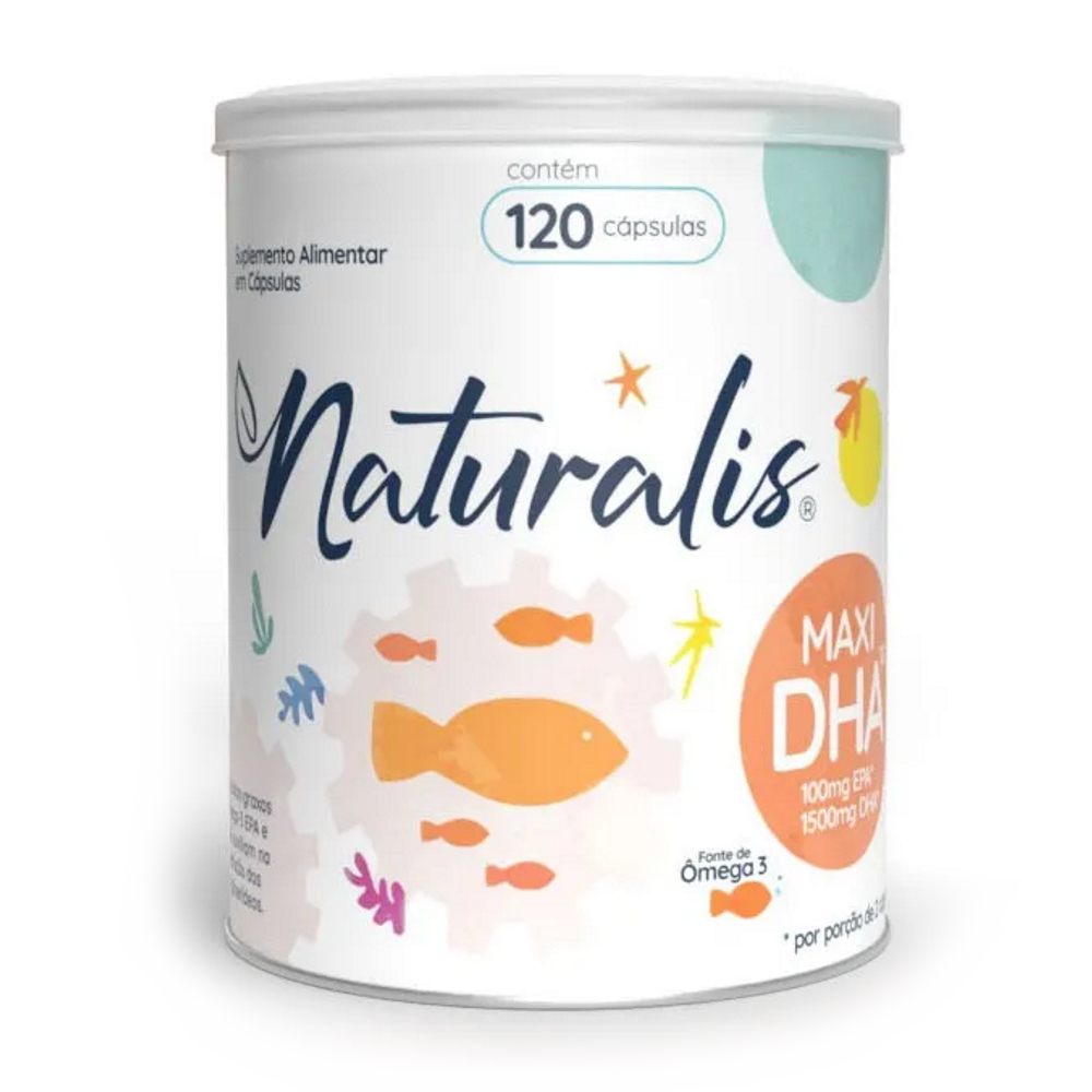 Maxi DHA Naturalis Ômega-3 TG DHA 1500mg 120 Cápsulas Nova Embalagem