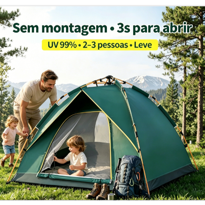 Barraca de Camping 3/4 Pessoas com Varanda Grande - Impermeável para Acampamento na Praia