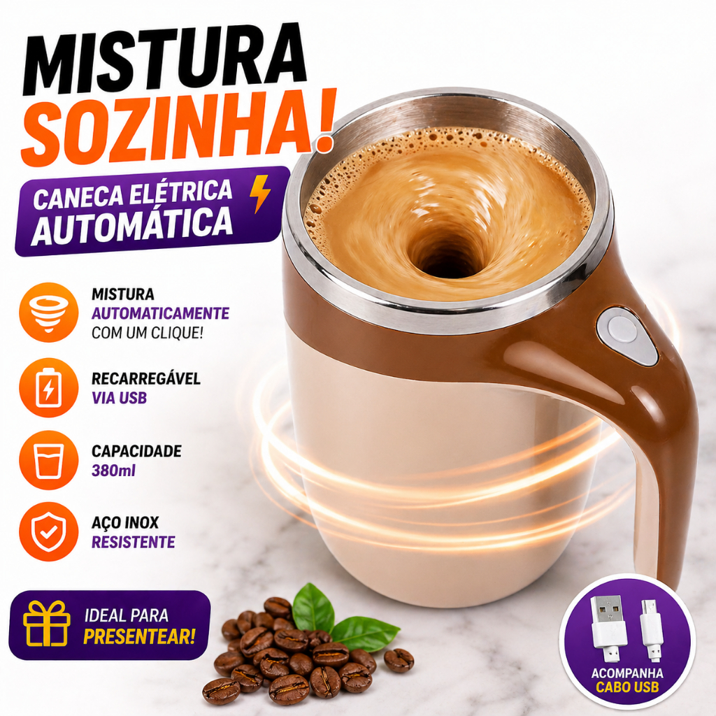 Imagem Caneca Automática Elétrica Misturador de Café Recarregável 380ml Copo Mixer Portátil