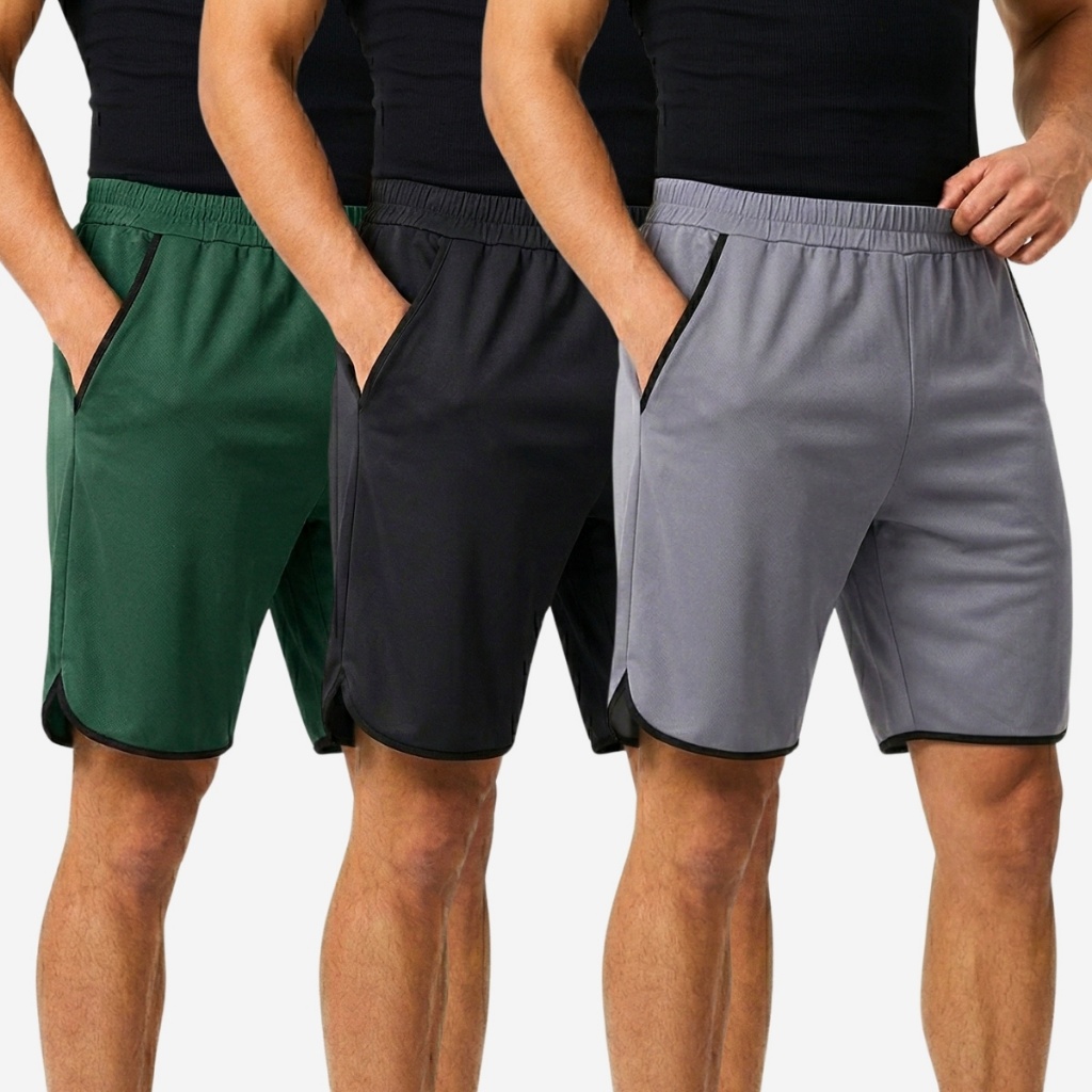 Kit Com 3 Bermudas Shorts Masculina Academia Treino Fitness Futebol Bolso Esportivo Verão Crossfit