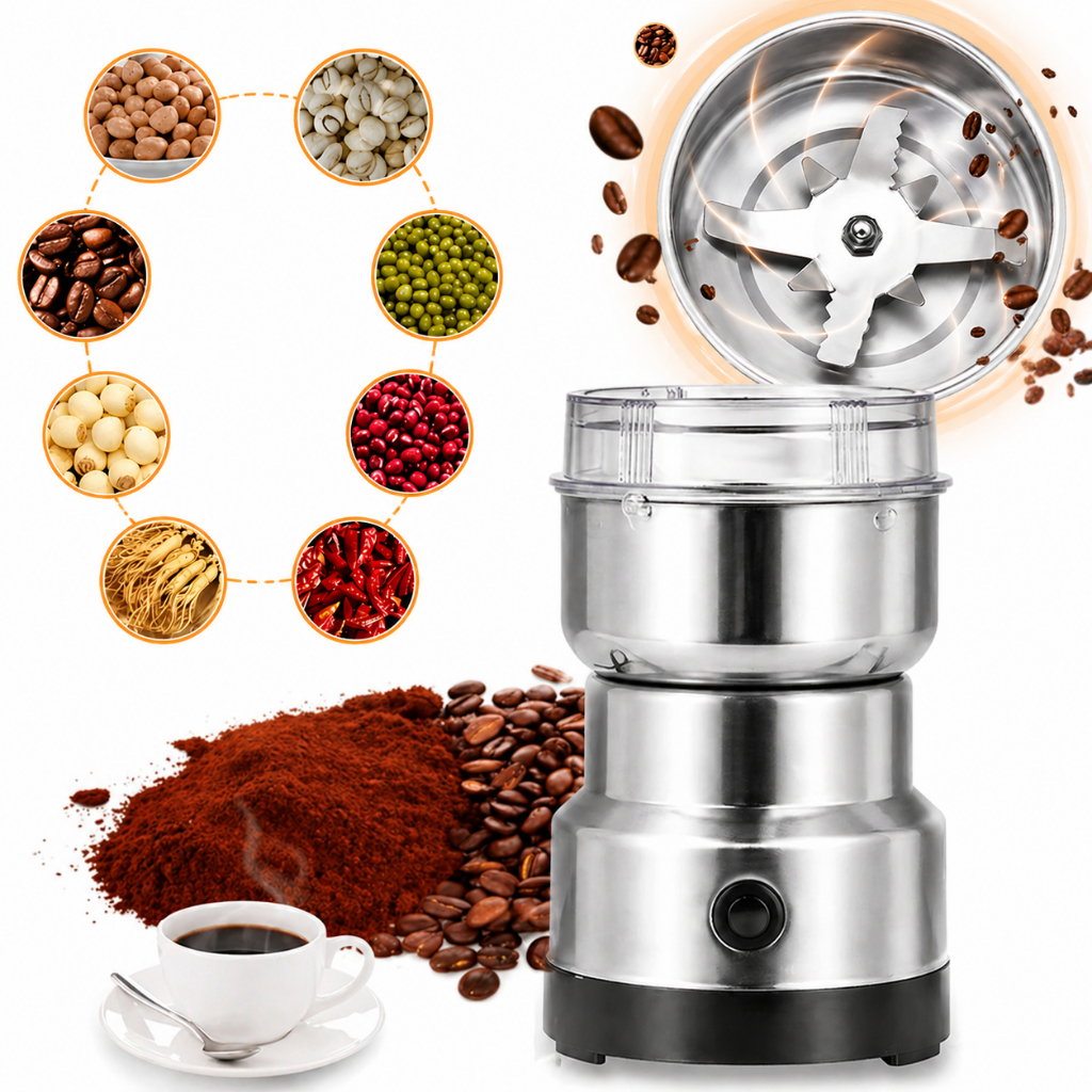 Moedor de Grãos Elétrico 8 Lâminas Café Especiarias Tempero Aço Inox