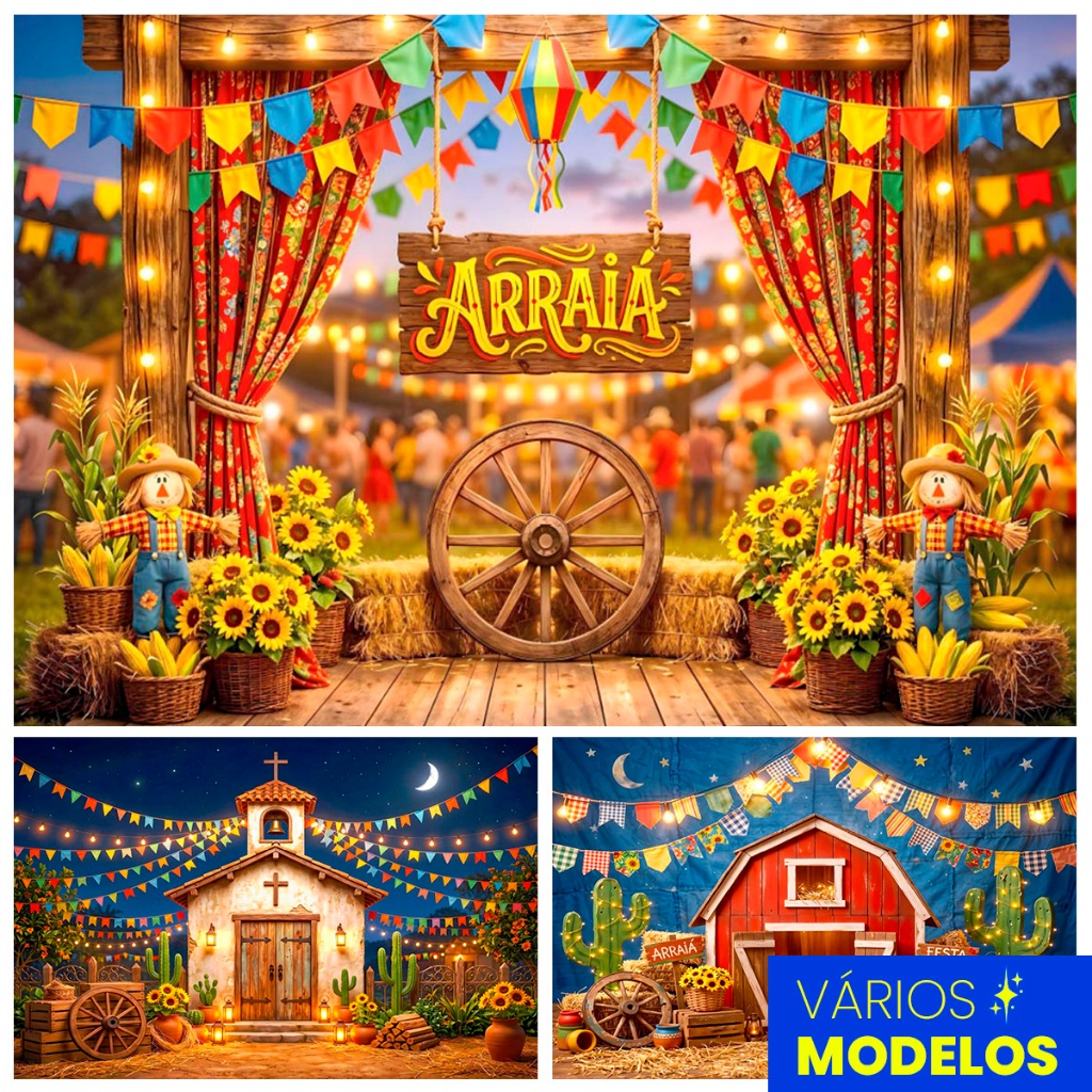 Fundo Fotográfico em Tecido Festa Junina Arraiá 3D 1,50x2,20 Mt