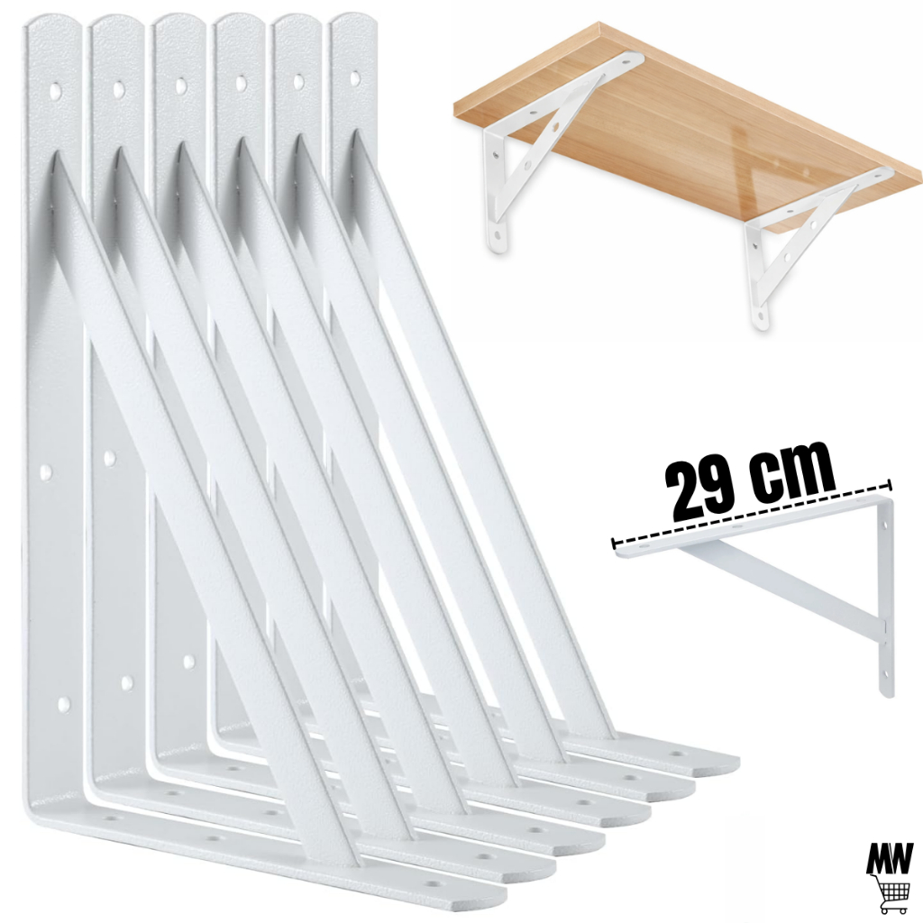 Kit 2 a 20 Suportes Mão Francesa 29 cm Para Prateleira Tábua Cantoneira Reforçada Branca
