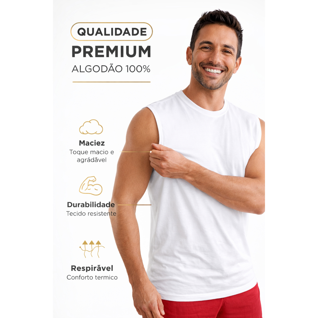Regata Machão Masculina 100% Algodão Premium Academia Treino Fitness Confortável Respirável