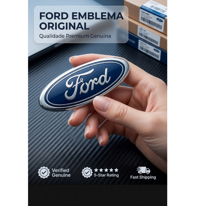 Emblema Logo Ford Azul 11,5x4,6cm – Mala/Grade Compatível Belina Escort Ka Del Rey Courier Pampa