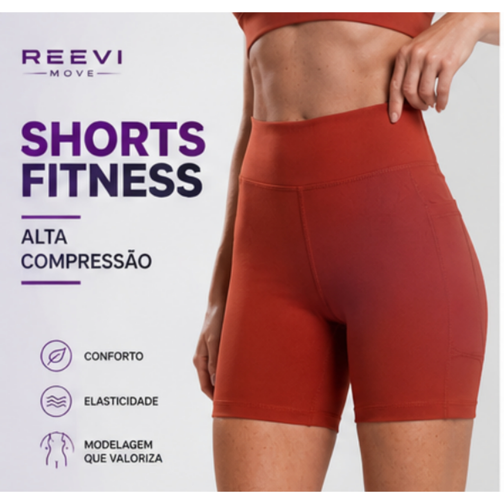 Shorts Fitness Feminino Cós Alto com Bolso Alta Compressão Academia Treino Corrida Não Transparente