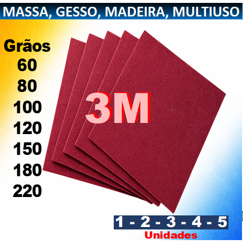 Lixa Para Massa 3M Parede Reboco Massa Corrida Gesso 60 A 220 - 3M opções com 1 a 5 unidades