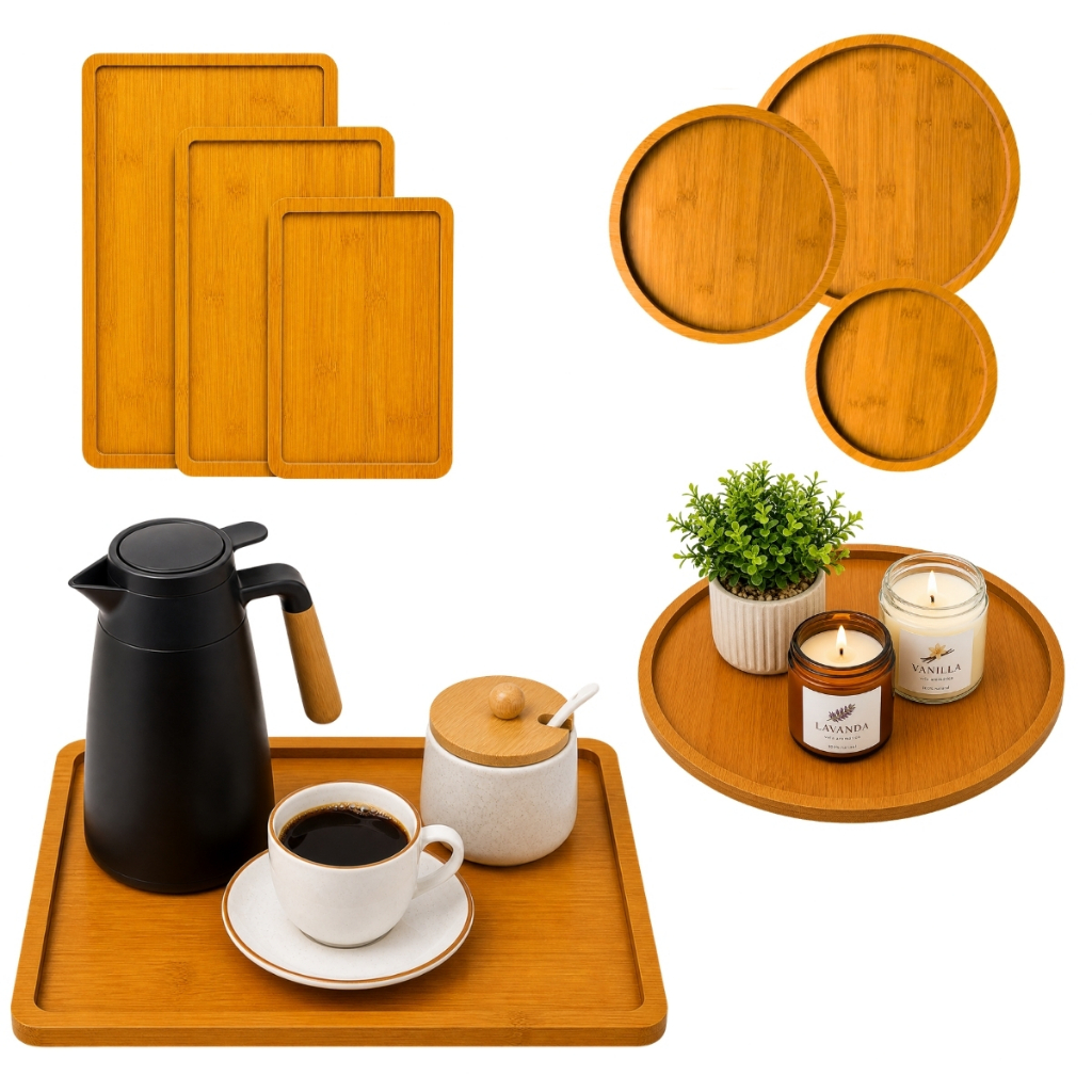 Kit 3 Bandejas Organizadora Multiuso Decorativa Retangular ou Redonda Cantinho do Café Mesa Posta