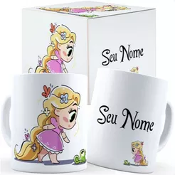 Caneca Rapunzel Flynn Fofa Com Nome - Caixa Personalizada