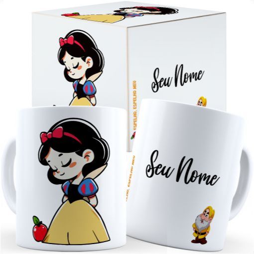 Caneca Branca De Neve Com Nome Caixa Personalizada