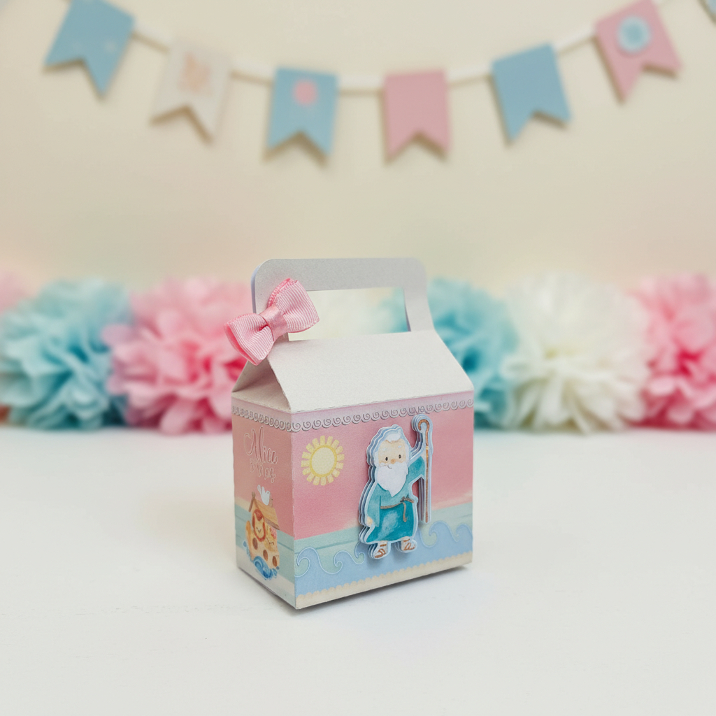 Kit Festa Arca de Noé Personalizado com Laço | Caixinhas Milk Pirâmide Bala e Sushi | Lembrancinha Infantil