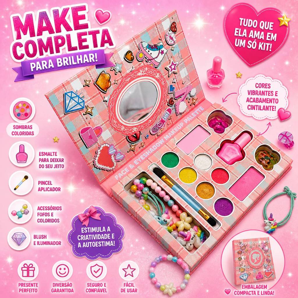 Kit Maquiagem Infantil Completo – Maleta de Beleza Colorida e Divertida Menina Make