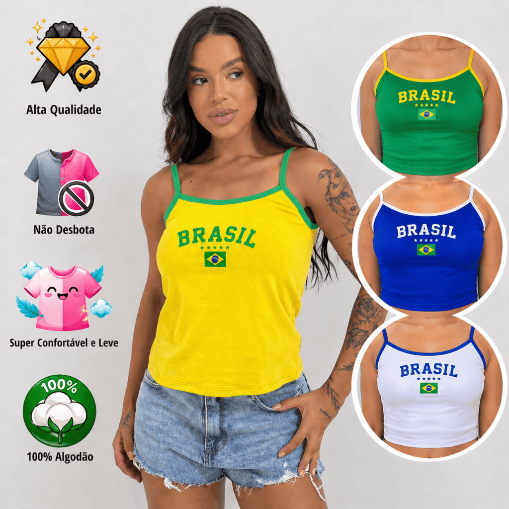 Regatinha Brasil Feminina Regata 100% Algodão Copa do Mundo Brasil Hexa Tendência Torcedora 2026