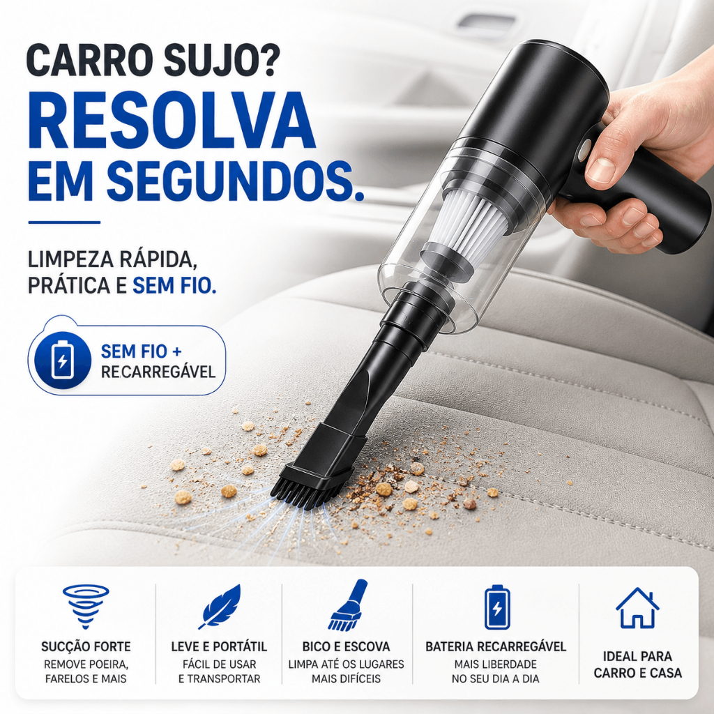 Aspirador Automotivo Portátil Sem Fio Recarregável Alta Potência Mini Aspirador Carro