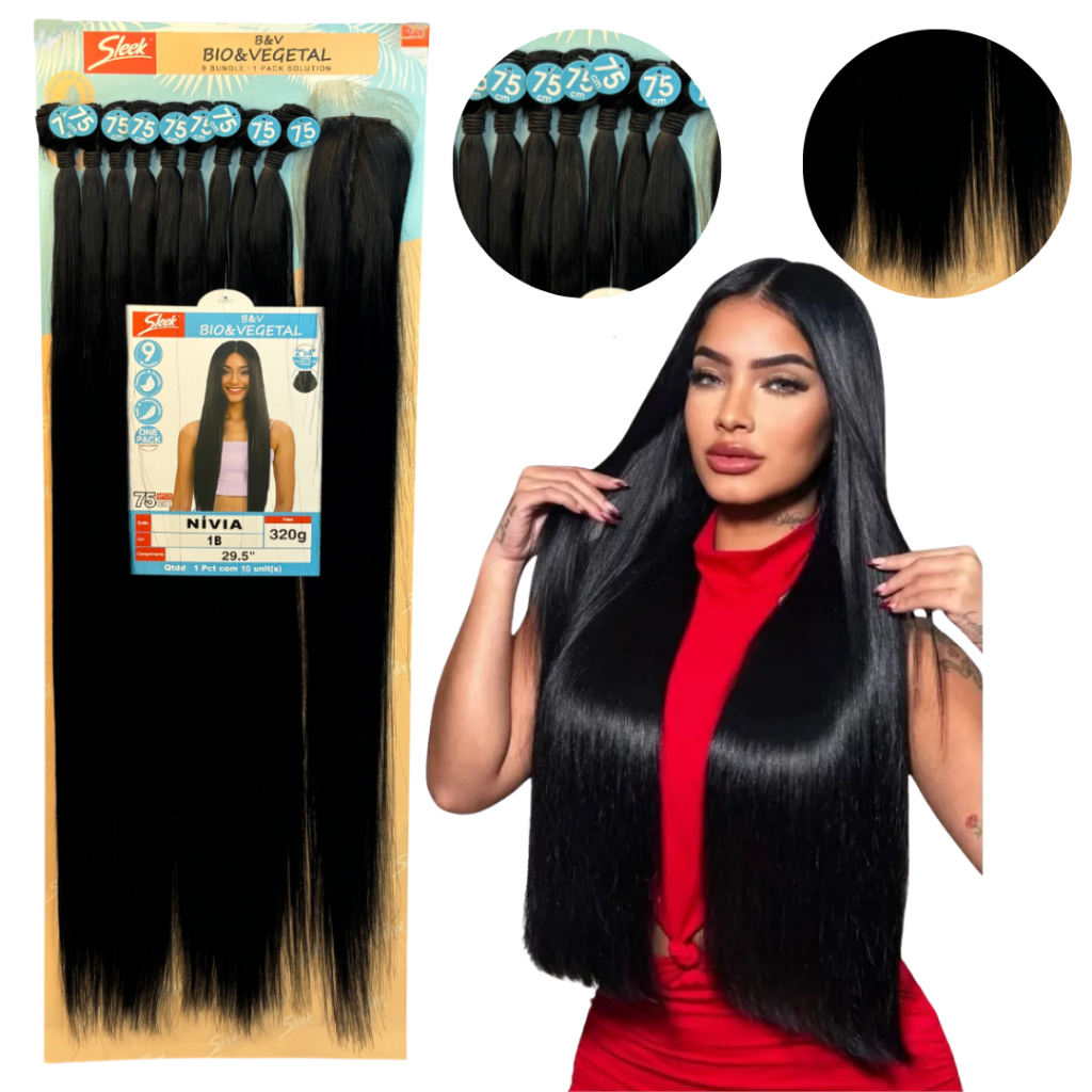 Cabelo Liso Bio Vegetal Nivia Sleek Com Volume Pacotão 320g + Closure Human Hair