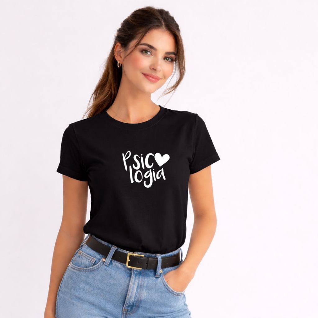 Camiseta Feminina 100% Algodão Baby Look Psicologia Coração Faculdade Psico Varias Cores